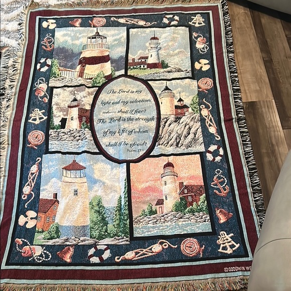 Goodwin Weavers by Crown Crafts Coastal Lighthouse Throw Blanket Tapestry 65X43 - Picture 1 of 6